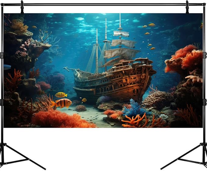 Sunken Pirate Ship Aquarium Background Under The Sea Pirate Shipwreck Fish Tank Background Underwater Ocean Seabed Coral Reef Terrarium Backgrounds Tropical Sea Aquarium Tank Backgrounds 48x20in