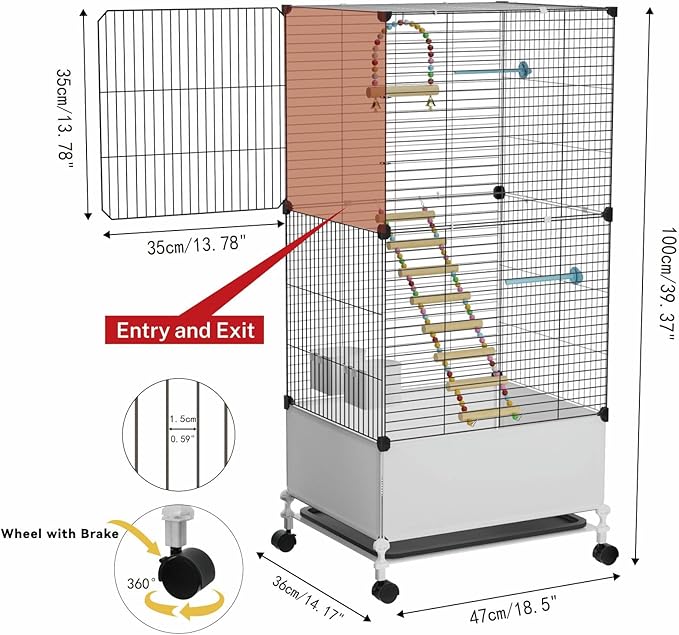 STILLCOVE Big Flight Bird Cage, Black Parakeet Cages with Rolling Stand & Wheels, Wide Birdcage for Parrots Cockatiels Conure Budgie Canary Finch Lovebird
