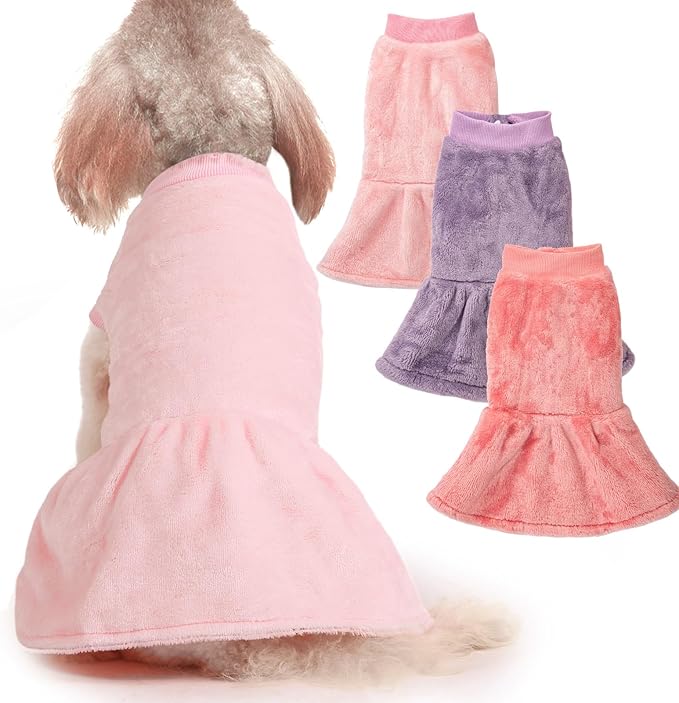FabriCastle Dog Dress Clothes, 3-Pack Sweaters for XS Small Dogs Girl & Cats, Ultra Soft Warm Pet Coats for Winter, Small Female Puppy Apparel, Doggy Outfits XXS – XL (Pink,Violet,Rosepink, X-Small)