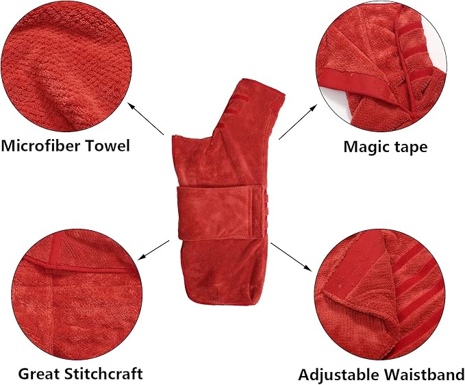 Geyecete Pineapple Grid Fast Drying Super Absorbent Dog Cat Bath Robe Towel - Red - XXL