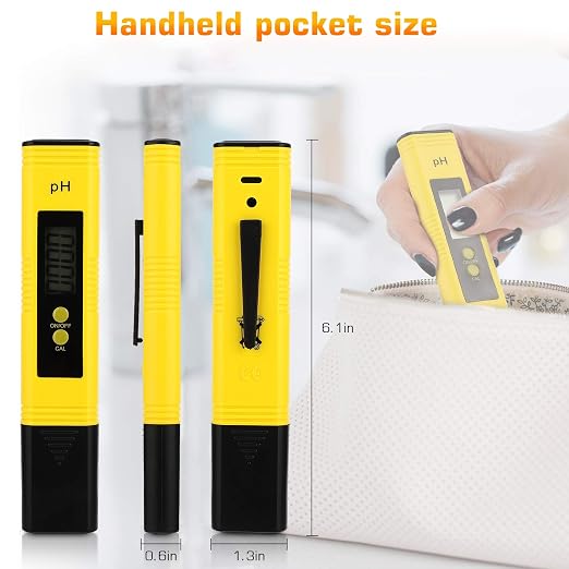 PH Meter for Water Hydroponics Digital PH Tester Pen 0.01 High Accuracy Pocket Size with 0-14 PH Measurement Range for Household Drinking, Pool and Aquarium (2, Yellow, Normal)