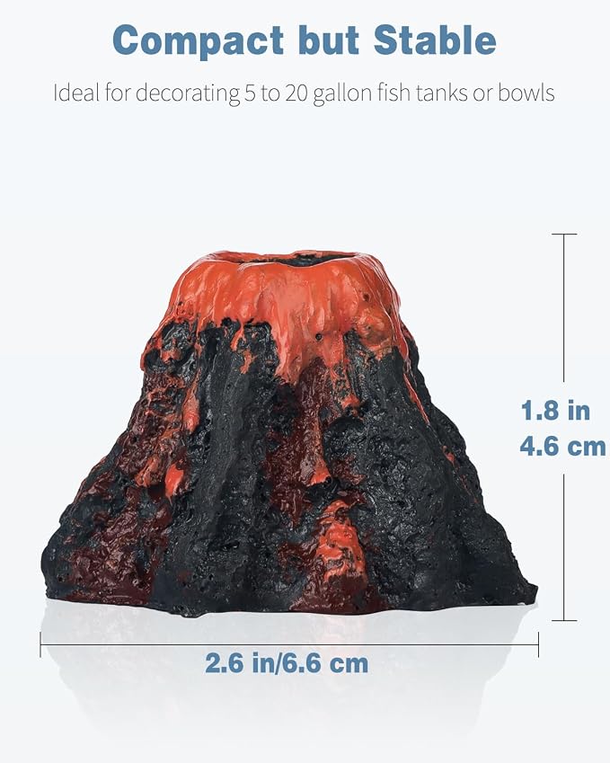 Uniclife Aquarium Volcano Ornament Kit Fish Tank Decoration Mini Resin Volcanic Decor for Fish Tank with Air Stone Bubbler Airline Tubing Accessories for Oxygenation (Air Pump Not Included)