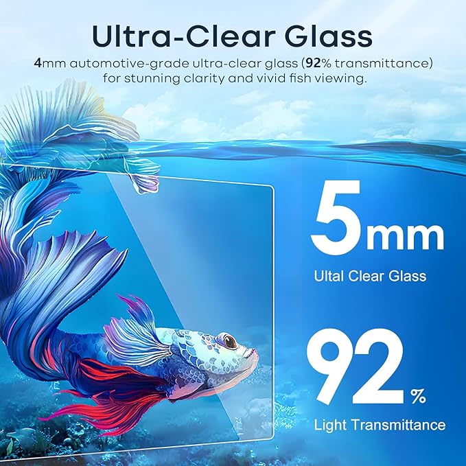 3 Gallon Glass Fish Tank Cube with Open-Back Lid, Small Aquarium Fish Bowl for Betta Goldfish Snails Shrimp Aquatic Planting, Ultra Clear Rimless Design for Desktop Small Spaces
