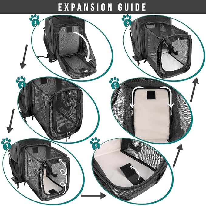 PetAmi Expandable Dog Backpack Carrier for Cats & Pets, Breathable Cat Carrier Backpack with Top Window & Multi-Entry, Ventilated Foldable Travel Carrier for Small Medium Pets up to 18 lbs, Dark Gray