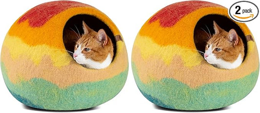 MEOWFIA Cat Cave – Premium Felt Cat Bed for Indoor Cats, Handmade 100% Merino Wool, Cat (Medium, Tucson Sunset) (Pack of 2)