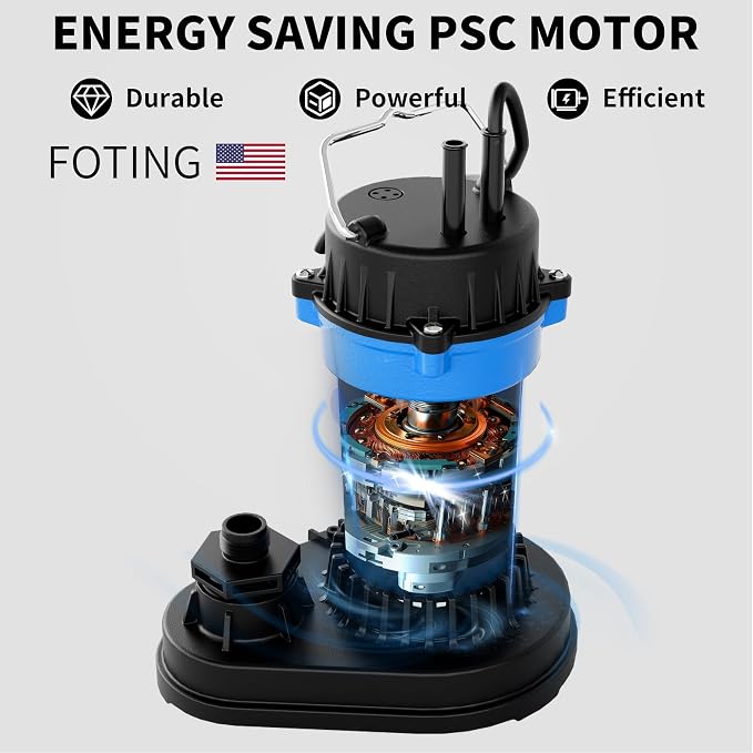 FOTING 3/4HP Submersible Sump Pump,4500 GPH Cast Iron Sewage/Effluent Pump,Automatic Tethered Float Switch,Septic Pump for Basement,Septic Tank,Basin,Sewage Well,1-1/2" NPT Discharge, Dark Blue