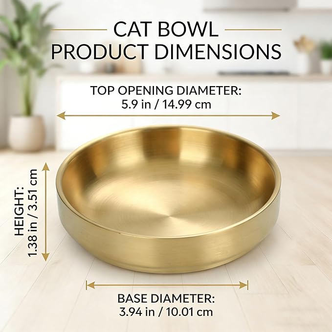 2 Pack Whisker Fatigue Cat Bowl, Shallow Stainless Steel Cat Food and Water Bowls, Wide Cat Dishes for Indoor Cats and Small Dogs, Dishwasher Safe