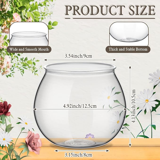 FoldTier 8 Pcs Plastic Fish Bowls 27 Oz Clear Round Vase Centerpieces | Shatterproof Acrylic Fish Bowl Drinks Container, Perfect Parties Wedding Table Decor, Versatile as Floral Vase or Terrarium
