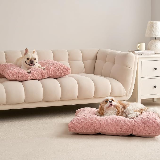EHEYCIGA Washable Medium Dog Bed for Crate 29x21 Inch, Kennel Pad for Dogs Up to 35 lbs, Plush and Comfy Pet Sleeping Mat, Pink