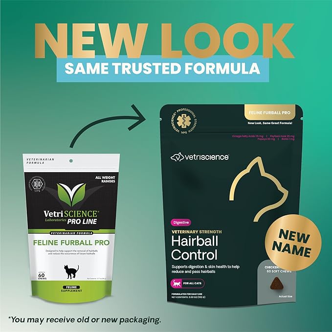 VetriScience Veterinary Strength Hairball Control for Cats - Cat Hairball & Digestion Support for Cats Skin & Coat Health Formula - Chicken Flavor - 60 Chews
