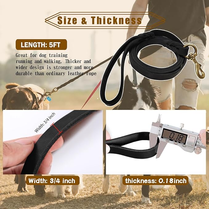 Leather Dog Leash 5ft x 3/4 inch,Strong Heavy Duty Genuine Leather Braided Dog Training Leash, Soft and Comfortable Leather Leash for Large Dogs, Medium Small Dogs (Black, 5FT*3/4in)