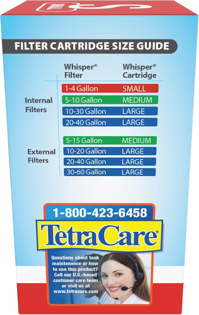 Tetra Whisper Small Filter Cartridges for Aquariums, 6 Count | Ready to Use, Fits Tetra Whisper Filters for Fish Tanks 1 - 4 Gal, Replace Monthly