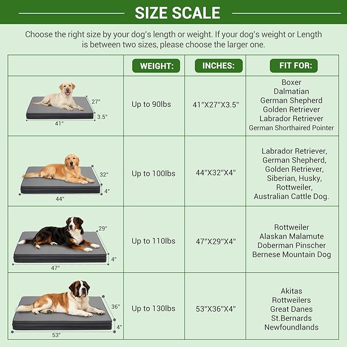 Vonabem Outdoor Waterproof Dog Bed Washable, Extra Large XL Pet beds 44 inch, Cooling Wipeable Leather Anti-Slip Kennel Pads with Removable Cover Reversible, 44"x32" Grey
