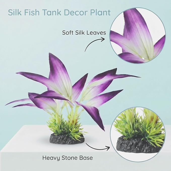 2 Pack Silk Aquarium Plants, 8 Inch Fish Tank Decor | Artificial Fish Tank Plants, Stable Rock Base, Soft Fabric Leaves, For Betta, Goldfish, Tropical Freshwater Aquariums
