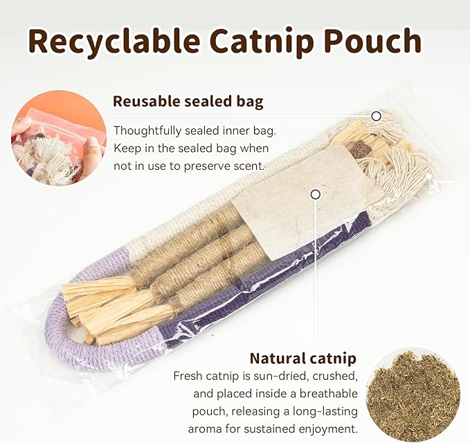 Cat Toys for Indoor Cats, 3 Pcs Silvervine Sticks & 1 Pc Cat Chew Rope for Teeth Cleaning, Interactive Dental Sticks with Catnip for cat enrichment, Kitten Chew Toys Teething for All Breeds Purple