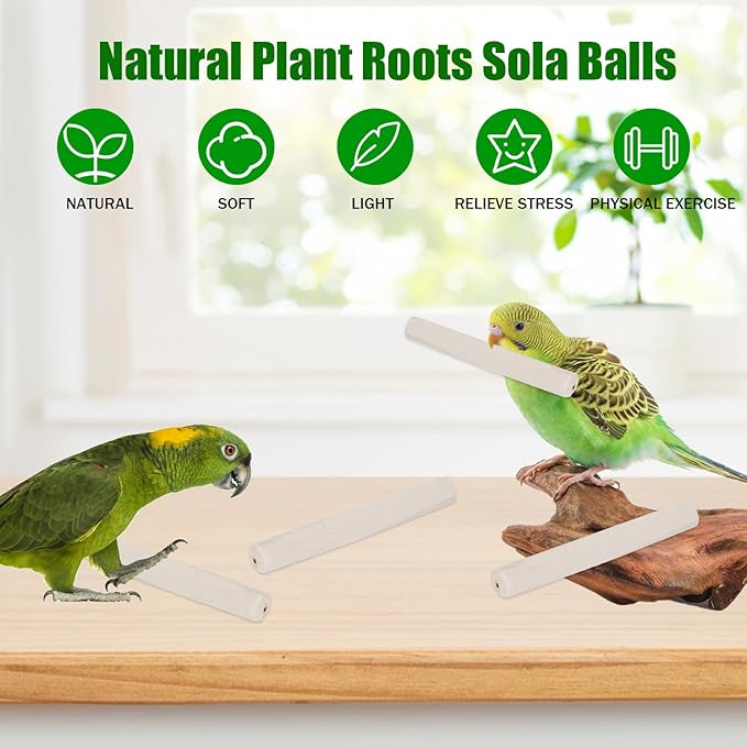 10 Pieces Bird Parrot Chew Toy Sola Sticks, Natural Parrot Soft Chew Shredding & Foraging Toy, Bird Foot Toys for Cockatiel Conure Quaker Budgie Parakeet Bunny Guinea Pig Chinchilla Rabbit