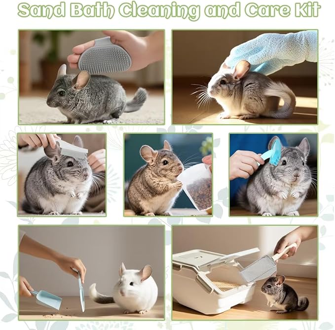 Extra Large Chinchilla Sand Bath Container Kit, Plastic Chinchilla Dust Bath House with Wash and Care Accessories, Dust Bathtub for Chinchillas Hamster Hedgehog Guinea Pig and Other Small Animals