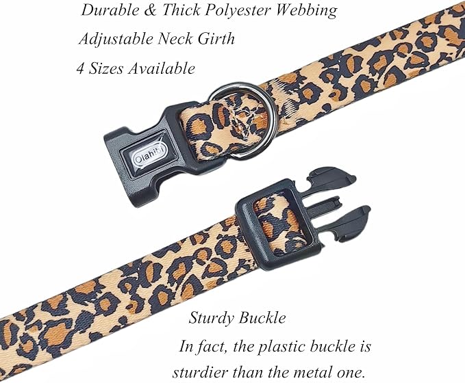 Dog Collar Leash Set, Leopard Pattern, Polyester Material, Adjustable Collar and 5ft Matching Leash, for Puppy Dogs.(XS, Brown Leopard)