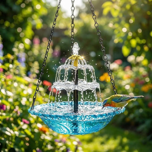 Solar Cascade Hanging Bird Bath Fountain,Solar Powered Cascade Hanging Bird Bath Fountain with Solars Pump,for Outdoor and Gardens (Blue)