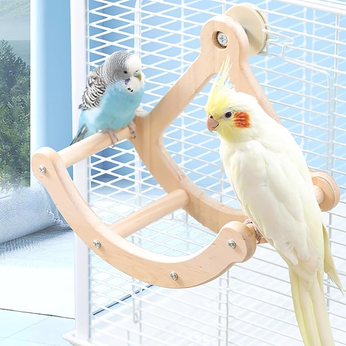 Bird Perch Toy, Interactive Rocking Parakeet Toys and Perches, Wooden Exercise Cockatiel Toys, Intelligence Birds Enrichment Toy for Parrot, Bird Cage Accessories Perch for Budgies Conure