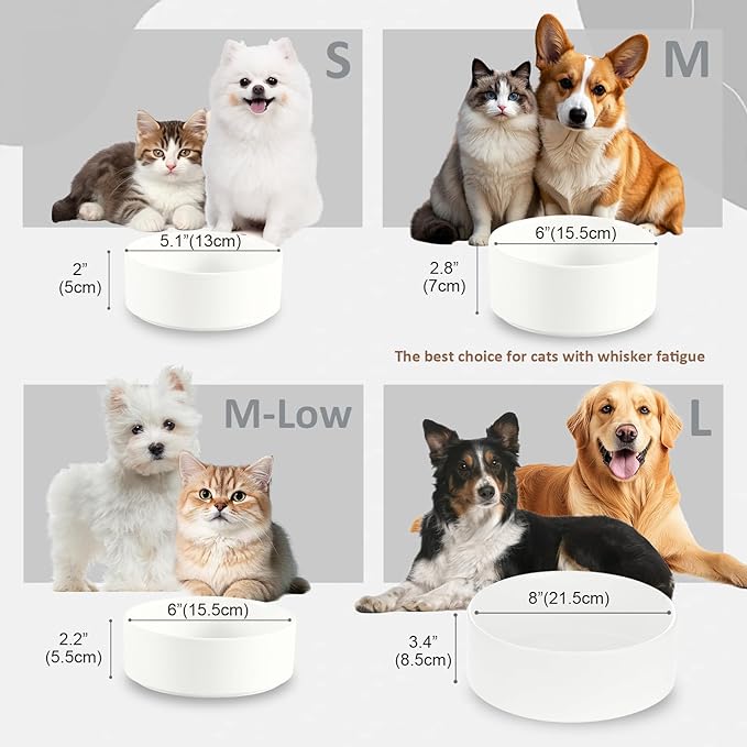 Ceramic Dog Bowl for Food and Water - Pet Feeder Bowl for Medium to Large Dogs - Heavy Ceramic Feeding Dish with Non Slip Base - Dishwasher & Microwave Safe - 8 Inch - 7.5 Cups - Gray
