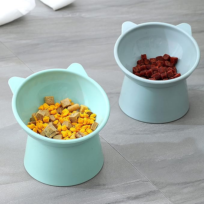 Tilted Elevated Cat Food Bowl - Cats Bowls Whisker Friendly Anti Vomiting Slanted Feeding Bowls Cute Shallow (Tall Cat Bowl-Green)