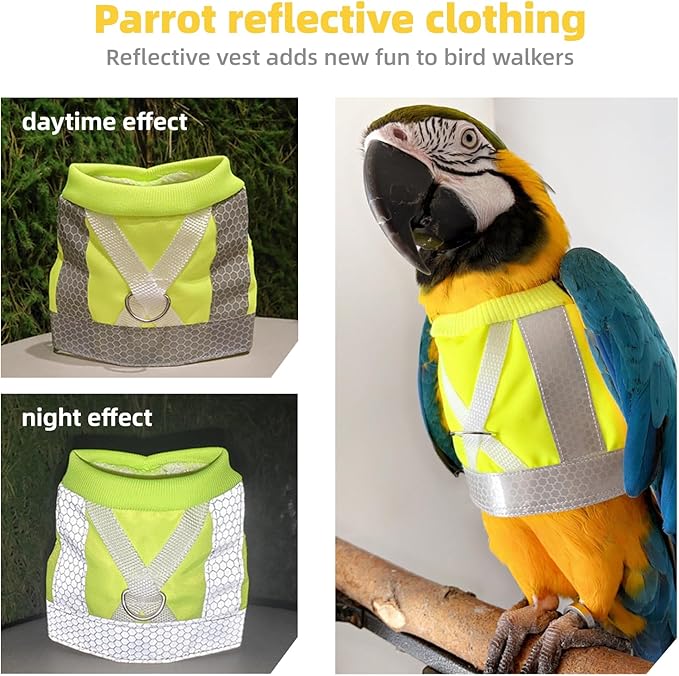 Bird Harness and Leash,3-Size Anti-Bite Flight Vest with Reflective Nylon Rope,Adjustable Training Design Anti-Bite, Bird Nylon Rope for Parrots for Macaw, Cockatoo, Cockatiel, Conure
