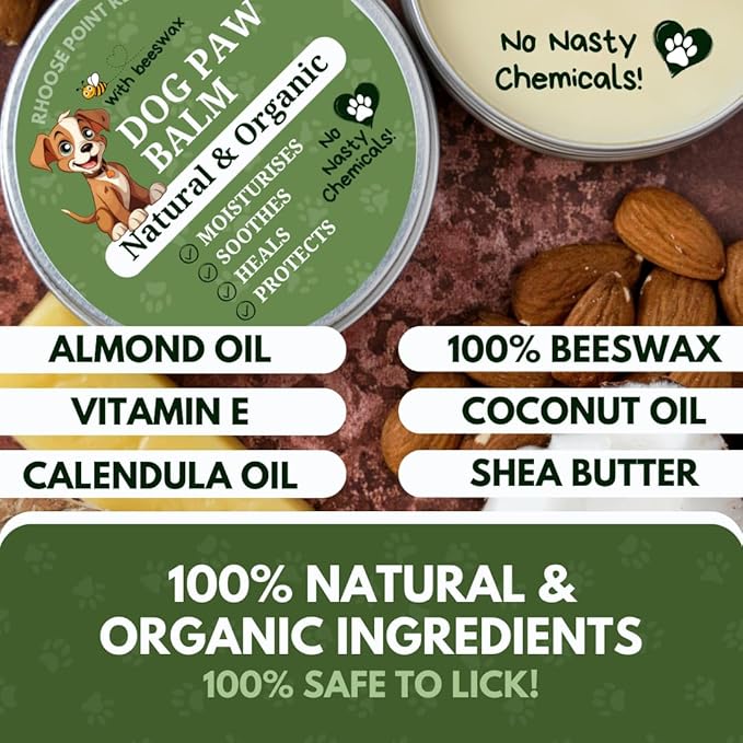 Lick Safe Dog Paw Balm - Softens, Heals, Soothes & Protects Dogs Paws, Noses & Skin. All Natural, Organic Ingredients. Lick-Safe Protection for Dogs with Beeswax (2 fl.oz - Standard Tin)