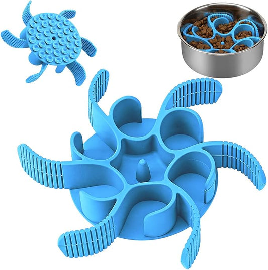 Anipaw Dog Slow Feeder Bowls Silicone Spiral Pet Food Feeder Insert to Slow Down Eating for Large Medium Small Breed Dogs Perfect with Stainless Steel Glass Ceramic Pet Bowls (Blue)