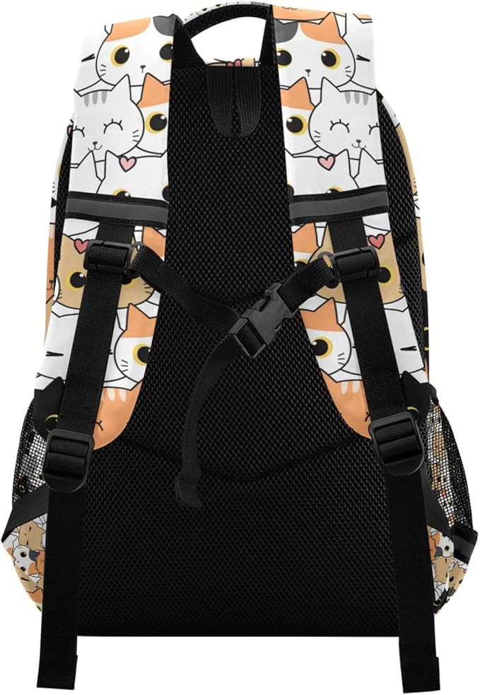 Sinestour Cute Cat School Backpack for Boys Girls Portable Wide shoulder strap Backpack Lightweight Travel Bag College Casual Daypack with Reflective Strip Large