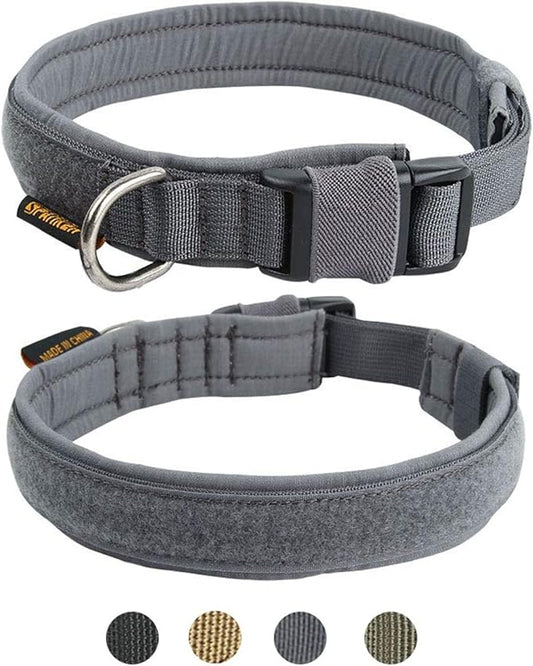 EXCELLENT ELITE SPANKER Tactical Small Puppy Dog Collar Nylon Adjustable Heavy Duty Military for Small Medium and Large Dogs Pet Soft Padded Dog Collar(Gry-M)