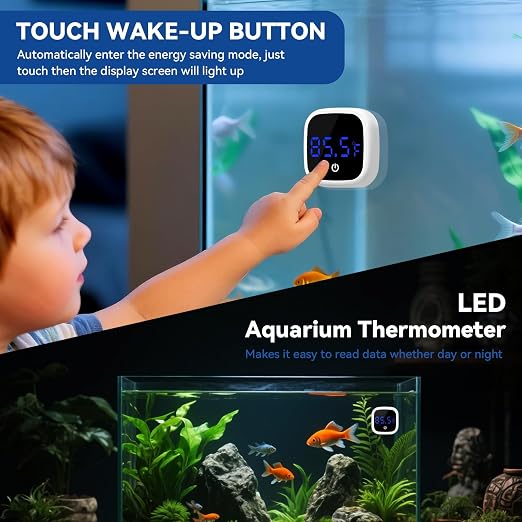 Rechargeable Digital Aquarium Water Thermometer with HD LED Screen, Display ±1℉, Fish Tank Decoration Accessories for Betta Axolotl Shrimp Turtle Reptile & Aquatic