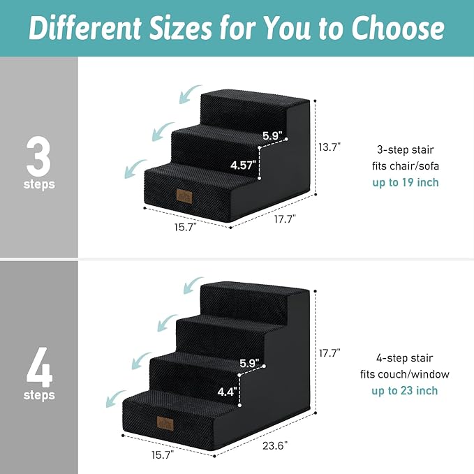 COZY KISS Dog Stairs for Small Dogs, 4 Tier Pet Stairs for Couch and Beds, 17.7" H Non-Slip Dog Steps for Old Cats, Puppy, Small Medium Dogs, 15.7x23.6x17.7 inch, Black