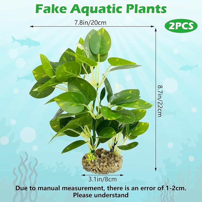 Hamiledyi Silk Aquarium Plants 8.7" Tall Artificial Green Plants for Fish Tank Aquarium Fake Aquatic Plant Lifelike Water Grass Ornament for Fish Tank(2PCS,Style A)
