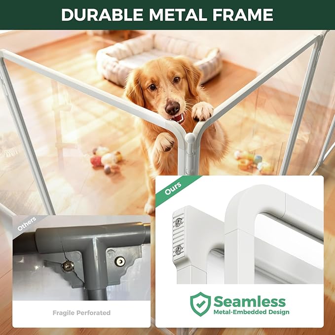 FXW AuraSpace Pro Acrylic & Wire Mesh Indoor Dog Playpen, 40" Height 12 Panels Metal Dog Pen for Medium and Large Dogs, White│Patented