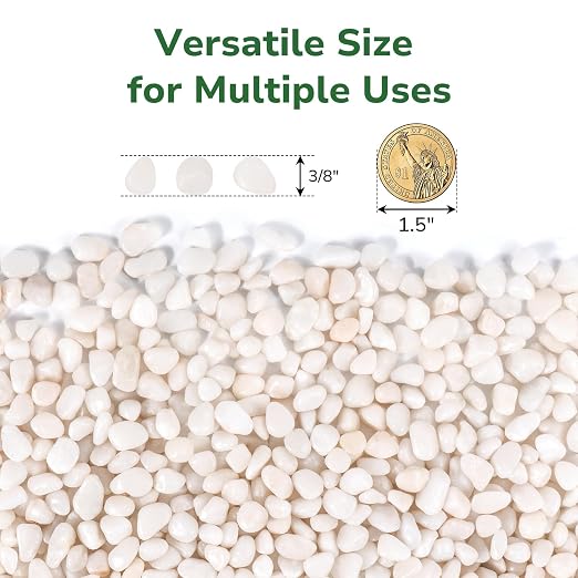 GreatBuddy 10-lb Decorative Rocks for Indoor Plants, 3/8" White Pebbles, Small Rocks for Potted Plants, Succulent, Vases, Aquariums, Fish Tanks, Garden Landscaping, Natural Polished