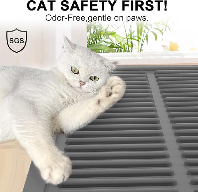 Extra Large Litter Mat: XL 39"x29" Silicone Waterproof Groove Design Litter Trapping Mat Easy to Clean for Multiple-Cats - Jumbo Non-Slip Cat Box Rug for Floor (Grey)