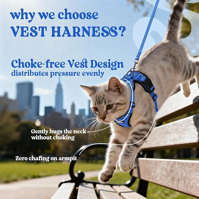rabbitgoo Cat Harness and Leash for Walking, Escape Proof Soft Adjustable Vest Harnesses for Cats, Easy Control Breathable Reflective Strips Jacket, Navy Blue, XS