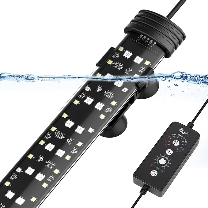 AQQA 26.97 Inch Submersible Aquarium Light, 24/7 Mode Fish Tank Light | 7 Adjustable Angles, 9 Color Options, 4 Rows Beads, Dimmable & Timer Control, IP68 Waterproof Full Spectrum Plant Light