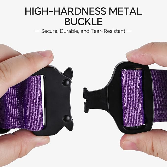 Tactical Thick Dog Collar, Adjustable Training Nylon Dog Collar, Heavy Duty Metal Buckle & Control Handle for Small Medium Large Dogs (L, Purple)