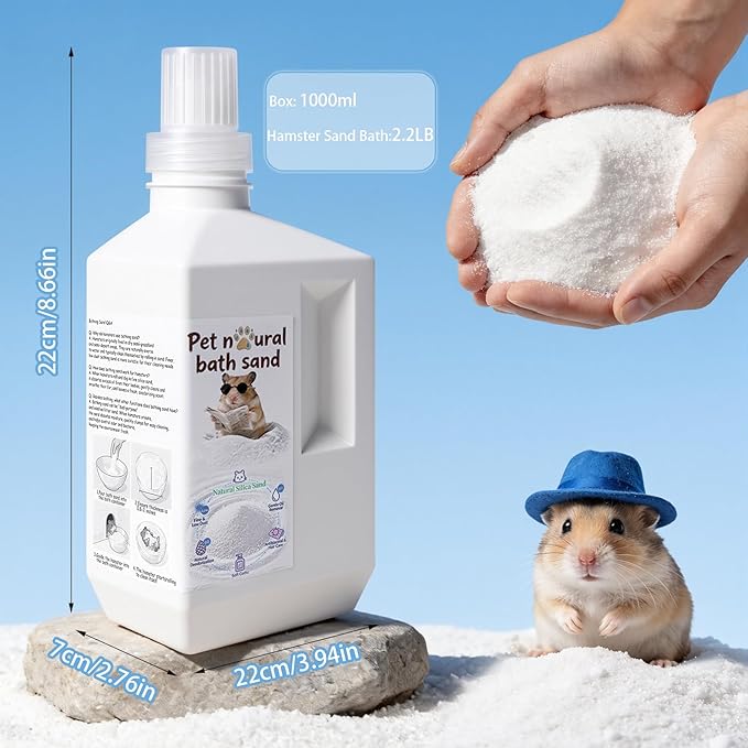 3.3lb Unscented Hamster Sand Bath, Natural Dust Bath Sand in Leak-Proof Bottle for Syrian & Dwarf Hamsters, Gerbils, Chinchillas Small Animals