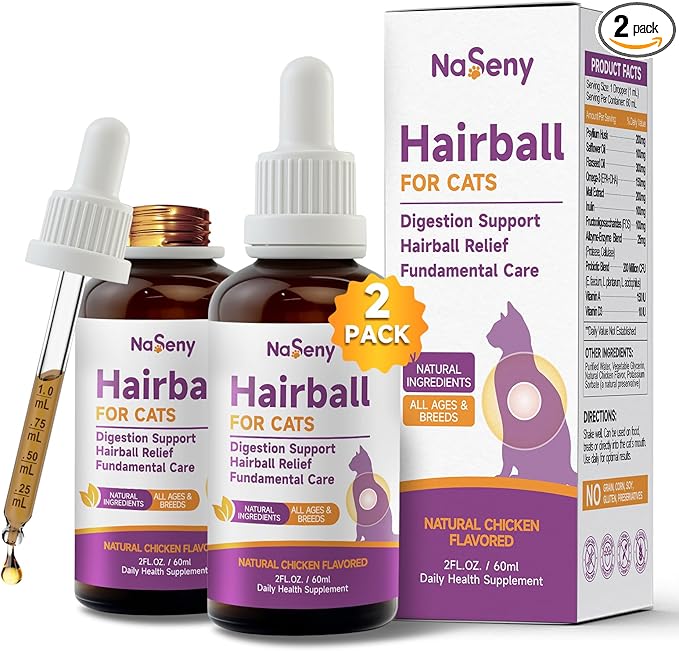 Cat Hairball Remedy - 2 Pack Hairball Treatment for Cats - Digestive Support & Healthy Skin Coat, Furball Control with Psyllium Husk, Flaxseed, Omega-3, Enzyme, Vitamin - Chicken Flavor