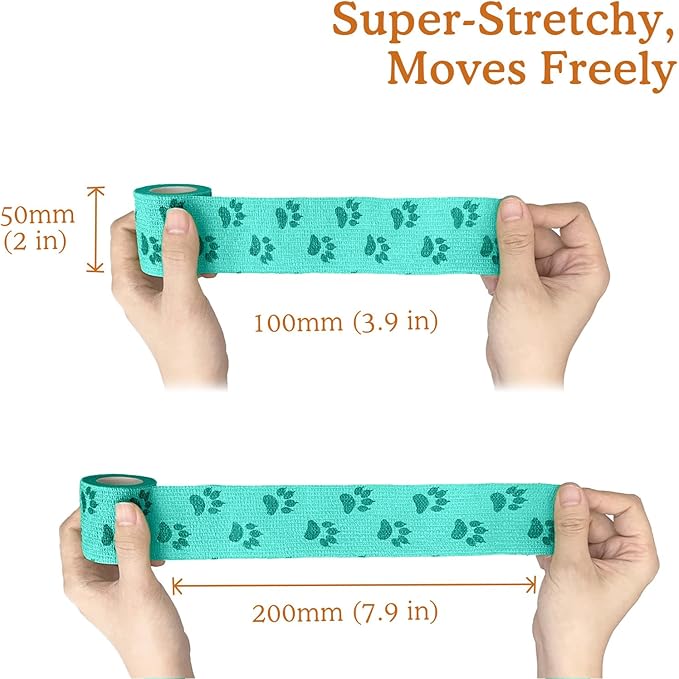 Self-Adhesive Vet Bandage Wrap, First Aid Medical Tape for Wrists Ankles Fingers, Great for Sports & Daily Activities, Individually Wrapped, 2 Inch, 6 Rolls, Azure Tides