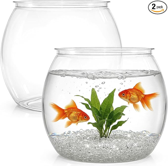 Okllen 2 PCS 1 Gallon Fish Bowl, Round Clear Plastic Goldfish Betta Fish Bowl Fish Tank for Aquarium, Terrarium, Home décor, Flower Vase Centerpiece
