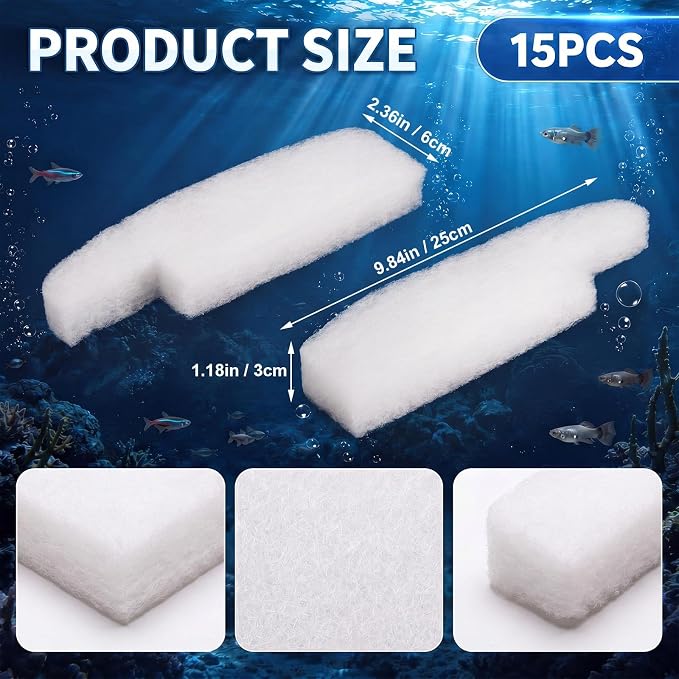 Threlaco 15 Pcs Aquarium Sponge Foam Filter Pads Compatible with Seachem Tidal Replacement Polishing Pad Fish Tank Filter Floss, Media for Crystal Clear Water(Compatible with Seachem Tidal 110,White)