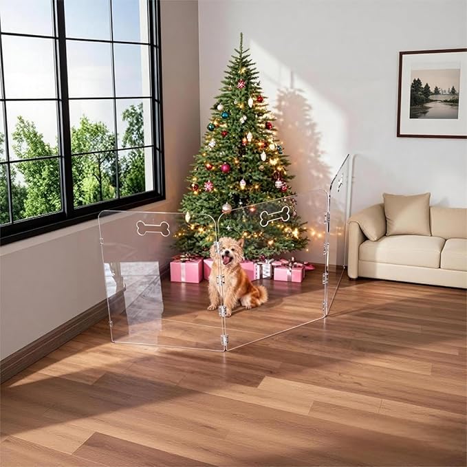 Clear Acrylic Freestanding Dog Gate, Folding Pet Barrier for House, Indoor Stairs & Doorways, Transparent Puppy Fence with Handles, Foldable Playpen for Small Dogs, Rabbit