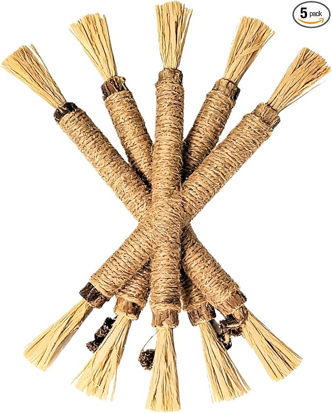 5 Pack Natural Silvervine & Matatabi Dental Sticks for Cats, Chew Toys with Catnip for Teeth Cleaning, Interactive Lick Toys for Kittens and Adult Cats to Enrich Mood & Play
