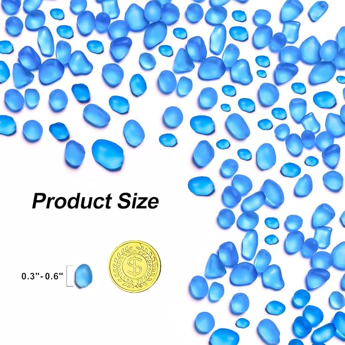 QEQEKAKA Sea Glass Stones for Crafts 0.5LB Lake Blue Pebbles Gemstone Bulk | Small Glass Stones for Beaching Wedding DIY Decor Aquarium Turtle Tank Vase Filler (187g/6.6oz)