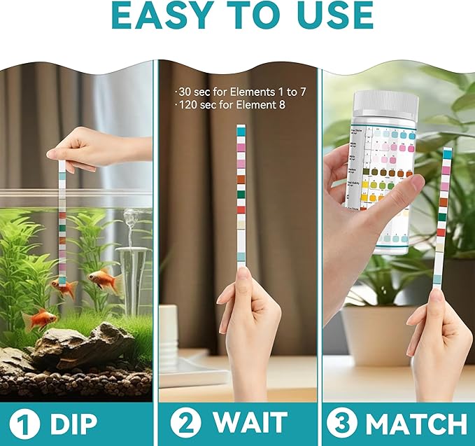 Aquarium Test Strips 8 In 1, 150ct Aquarium Ammonia Test Strips for Saltwater Freshwater Aquariums,Pond Fish Tanks, Aquarium Test Kit-Test pH, Alkalinity,Nitrate,Ammonia and More
