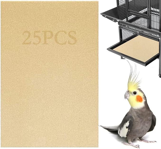 Firdnyohs 25PCS Gravel Paper for Bird Cage,11" x17" Bird cage Liner Gravel Paper Special for Bird Cage in sea Sand-Great for Hard-Billed Birds Safe& Clean & Easy for Improved Digestion…
